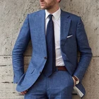 Костюм мужской из льна и пиджака, дизайнерский синий приталенный смокинг из 2 предметов, блейзер под заказ, костюм для жениха, лето 2020