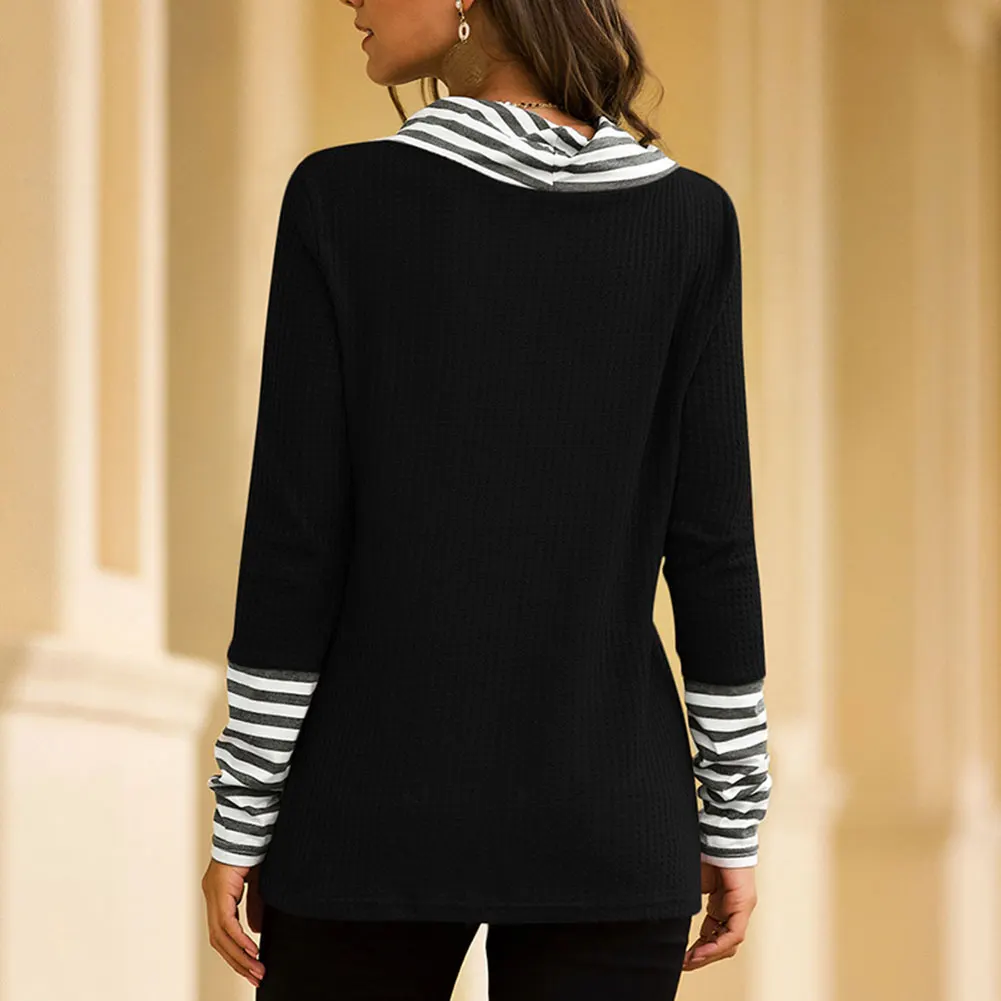 Женская Полосатая Лоскутная Толстовка с длинными рукавами водолазка Осенние