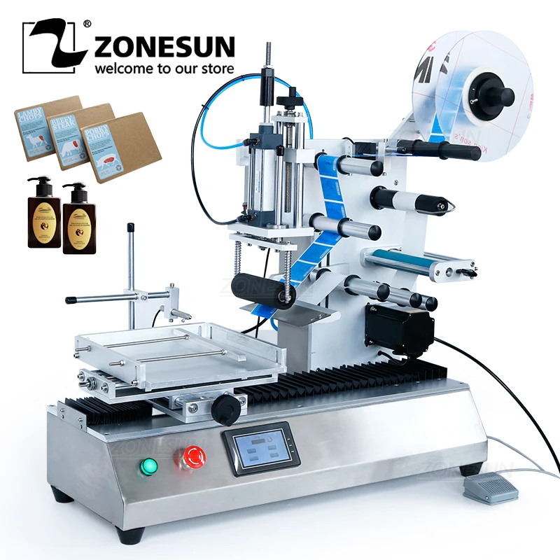 comprar Zonesun Semi Auto Perfume Mesa Plana Etiqueta De Mesa Adesivo Quadrado Garrafa Etiquetas Embalagem Privada Máquina Rotulagem