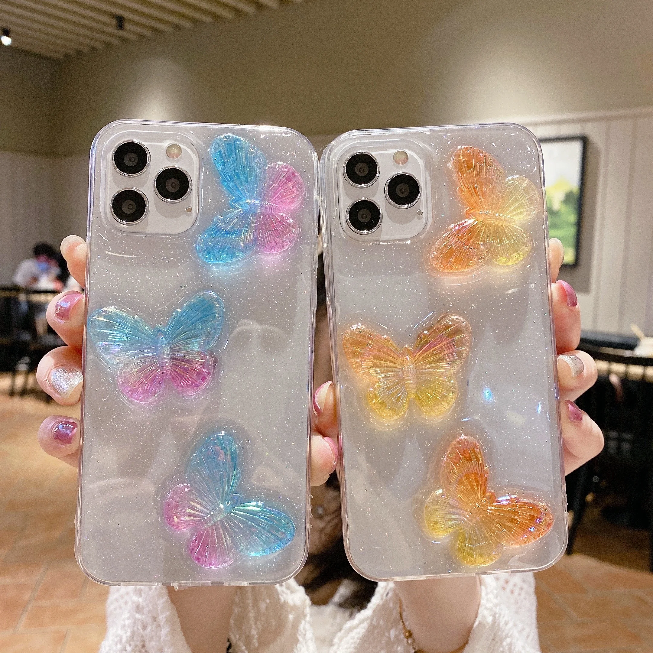 

Fashion Simple Luxury Color 3D Butterfly Design Phone Cover for Iphone 11 12 13 Mini Pro Max 7 8p Xs Xr Women Phone GEL Cases