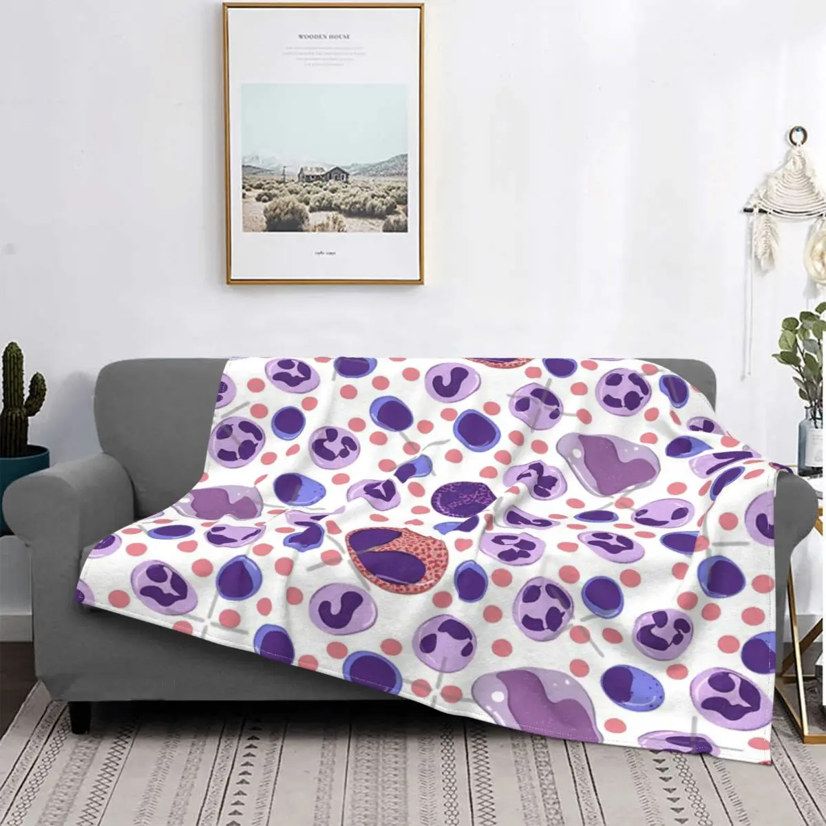 

Manta blanca grande con patrón de células de sangre, colcha a cuadros para cama, sofá, manta Kawaii a cuadros para bebé