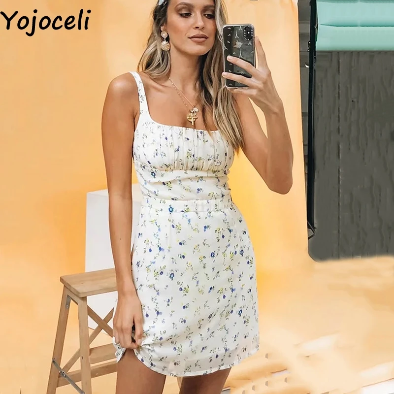 Yojoceli элегантное короткое облегающее шифоновое платье с принтом летнее женское