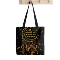 2021 shopper saved and remade gold printed tote bag women harajuku shopper handbag girl shoulder shopping bag lady canvas bag