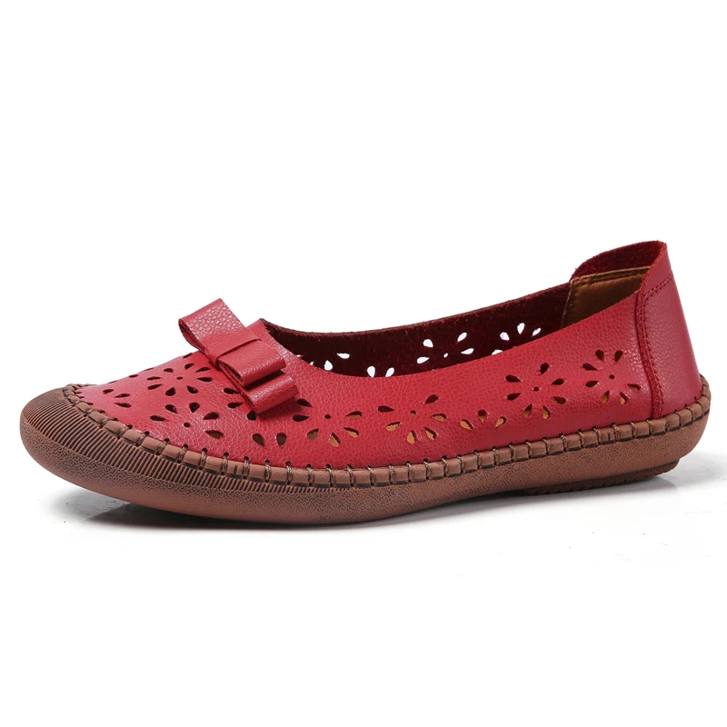 

Women Flats Shoes New Genuine Leather Flat Hollow Slip-on Shoes Woman Loafers Soft Breathable Casual Ladies Shoes Summer