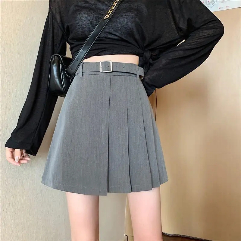 

Women Summer Clothing 2021 Pleated Skirt Harajuku Mini Skirt Female Chic A-Line High Waist Skirts Belt Design Korean Fashion