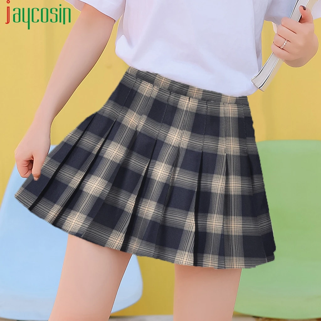 Женская плиссированная мини юбка свободная клетчатая ретро с оборками и высокой