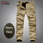 Брюки-карго мужские с флисовой подкладкой, утепленные повседневные тактические штаны с несколькими карманами, свободные прямые боевые штаны в стиле милитари, джоггеры