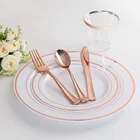 150 шт., одноразовые пластиковые тарелки под розовое золото