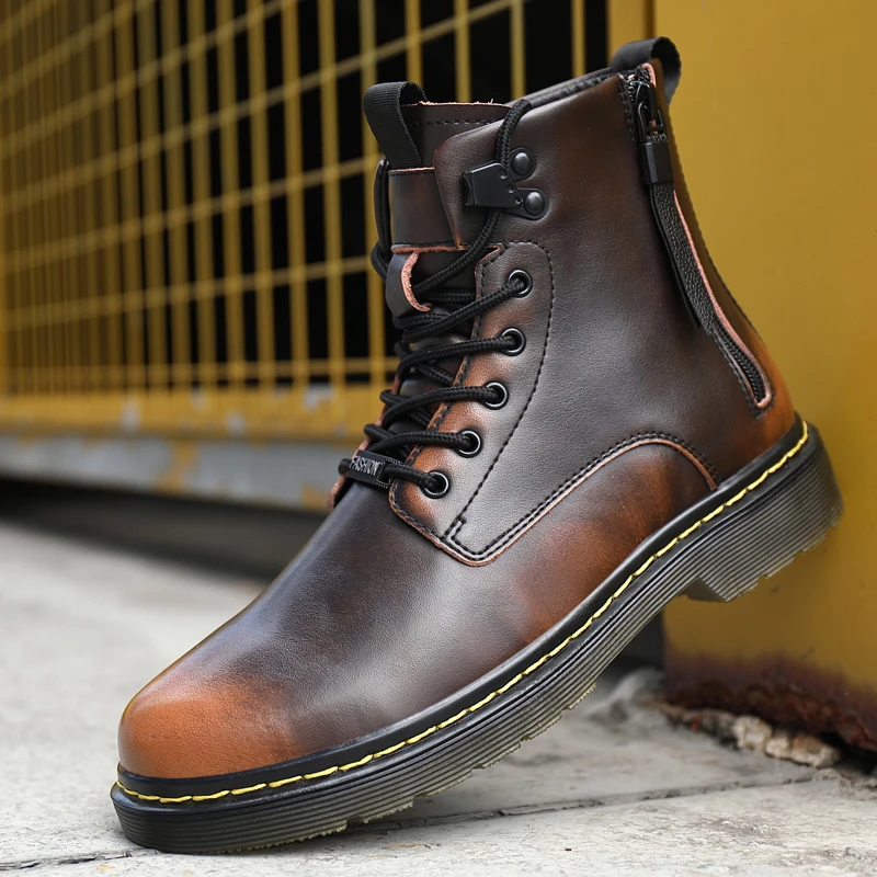 

New Luxury Mens Cowboy Boots Good Quality Working Safety Boots Men Plus Size 46 Leather Sneaker Fashion Zip Military Combat Boot