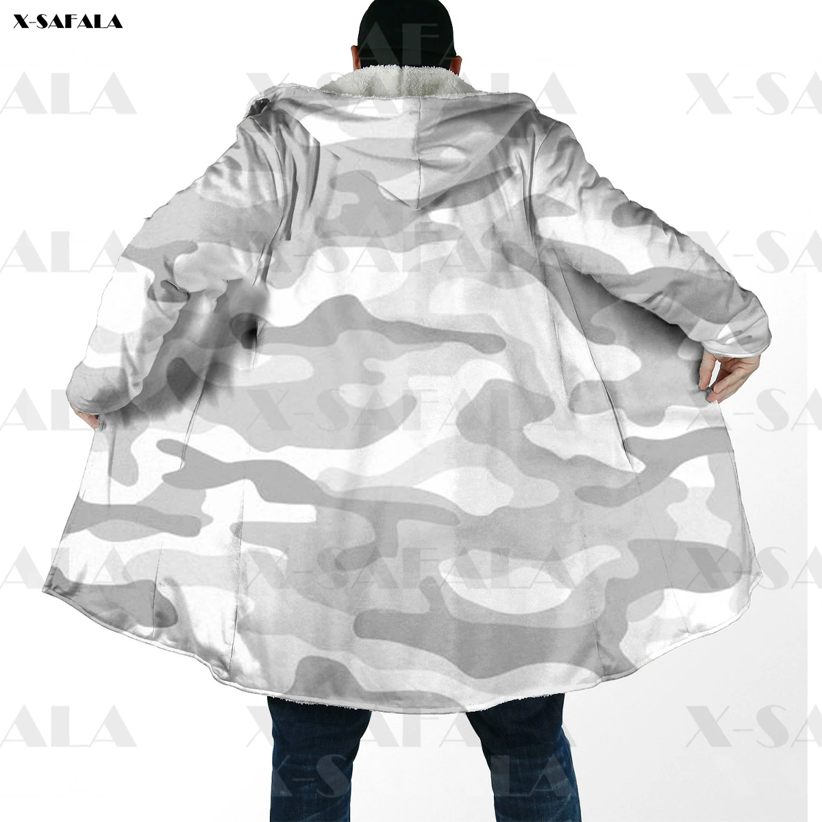 

Snow Camo Thicker Warm Hooded Cloak Female Man Samurai Tattoo Overcoat Coat Windproof Fleece Cape Robe Hooded Blanket