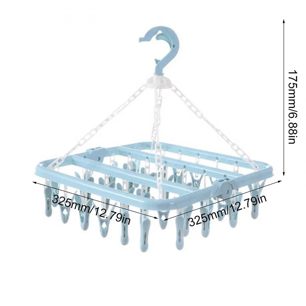 

Folding Clothes Hanger Towels Socks Bras Underwear Drying Rack With 32 Clips Plastic Space Saving Closet Organizer Hanger Rack