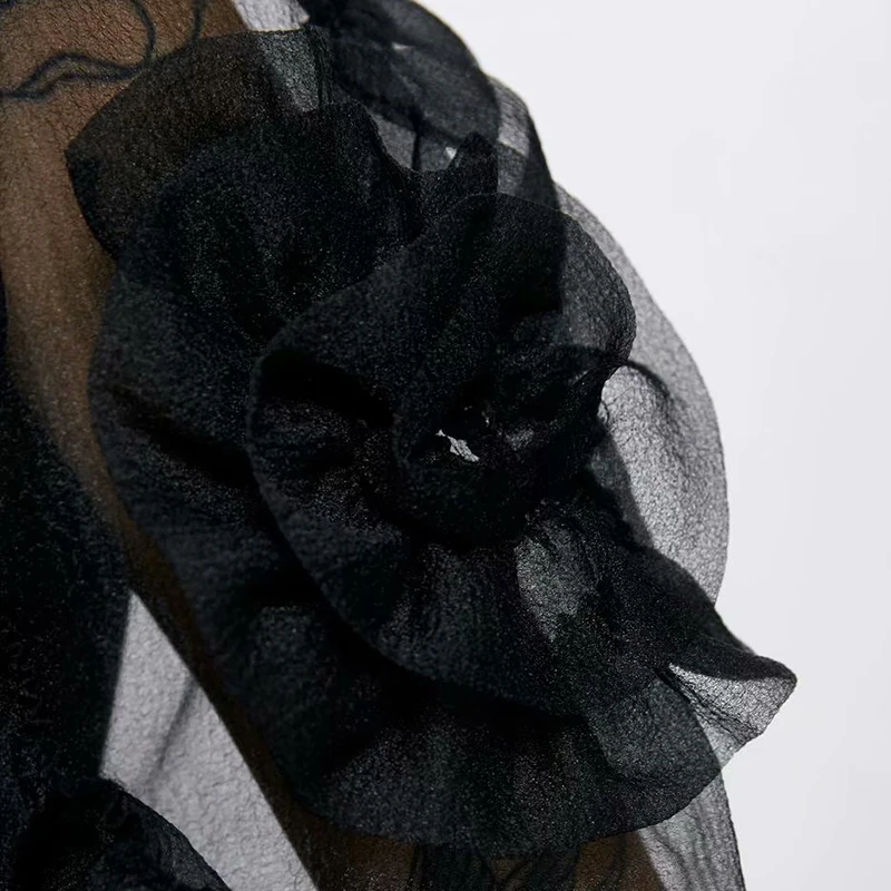 ZA осенний Новый женский свитер 2019 модный круглый вырез органза длинный рукав в