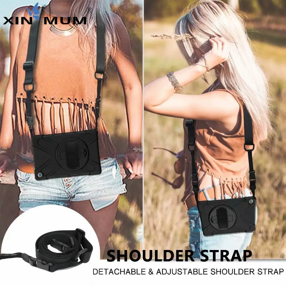 

360 Rotating Cover Stand Case For Huawei MediaPad M5 10.8 inch Kids Safe Shockproof Armor silicon cover Hand Strap + Neck Strap