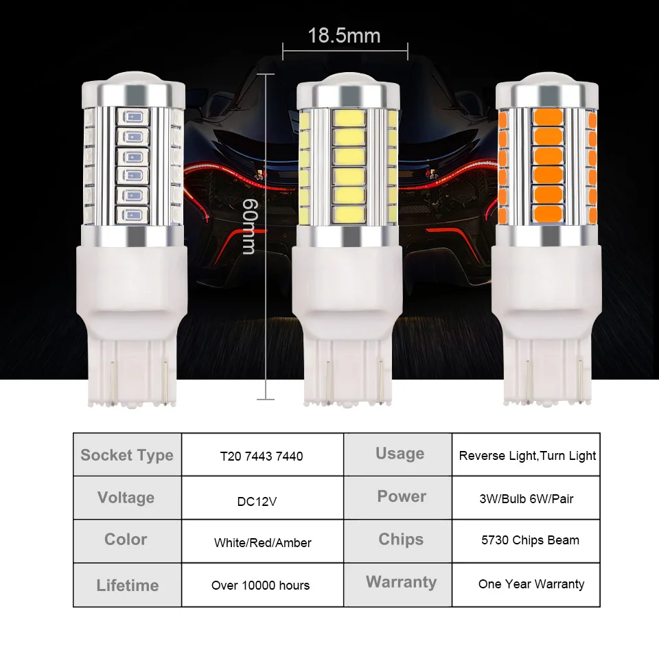 Сигнальная лампа ANMINGPU 2 шт. W21/5 Вт T20 светодиодная 33SMD 5730 чипов 7440 W21W WY21W 7443 Canbus