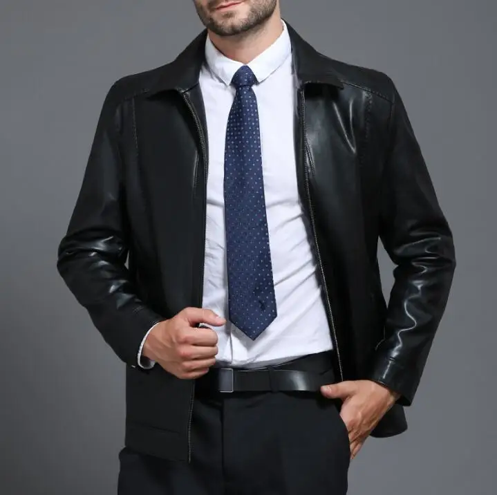 Куртка мужская из овечьей кожи модная деловая повседневная кожаная куртка с