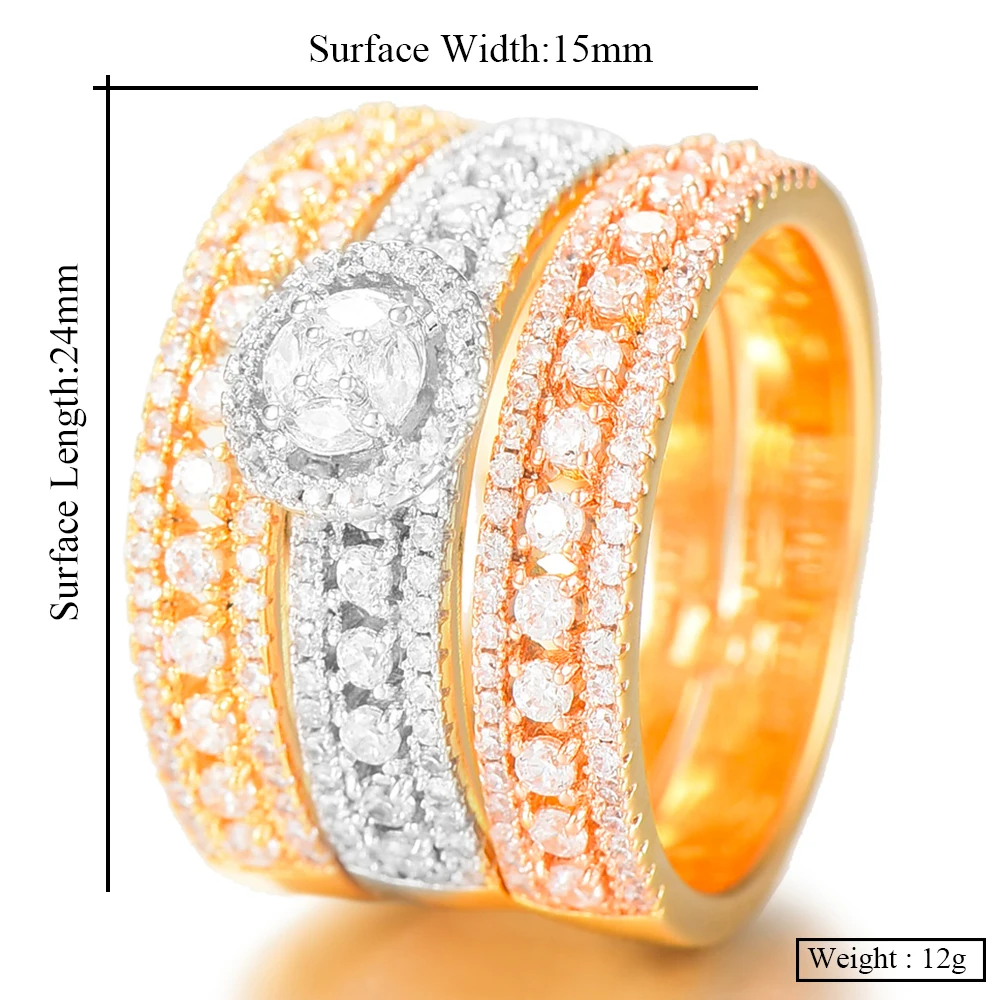 

missvikki Luxury 3 Piece Stackable Wedding Rings for Women Bridal Engagement Wedding Jewelry Cubic Zirconia CZ Accessories Rings