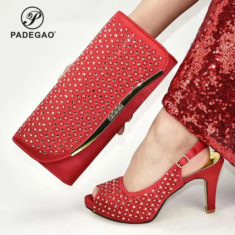 

2020 удобные туфли на каблуке, итальянские Элегантные красные туфли и сумка, подходящие к набору, африканская фототкань для свадебного платья