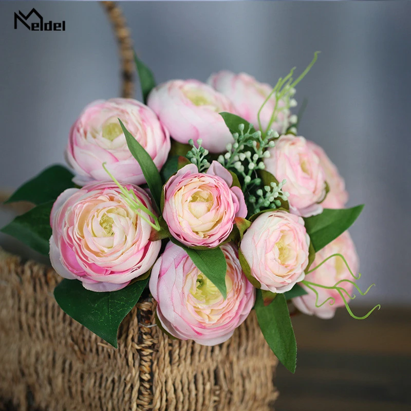 Meldel свадебные букет искусственного шелка Роза Пион 7 цветок с головками розовый