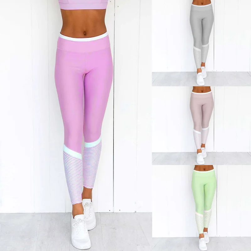 Women Slim Fitness Leggins Casual Workout Pink Butt Lifting Pants White Striped Leggings Activewear Yogaing pants