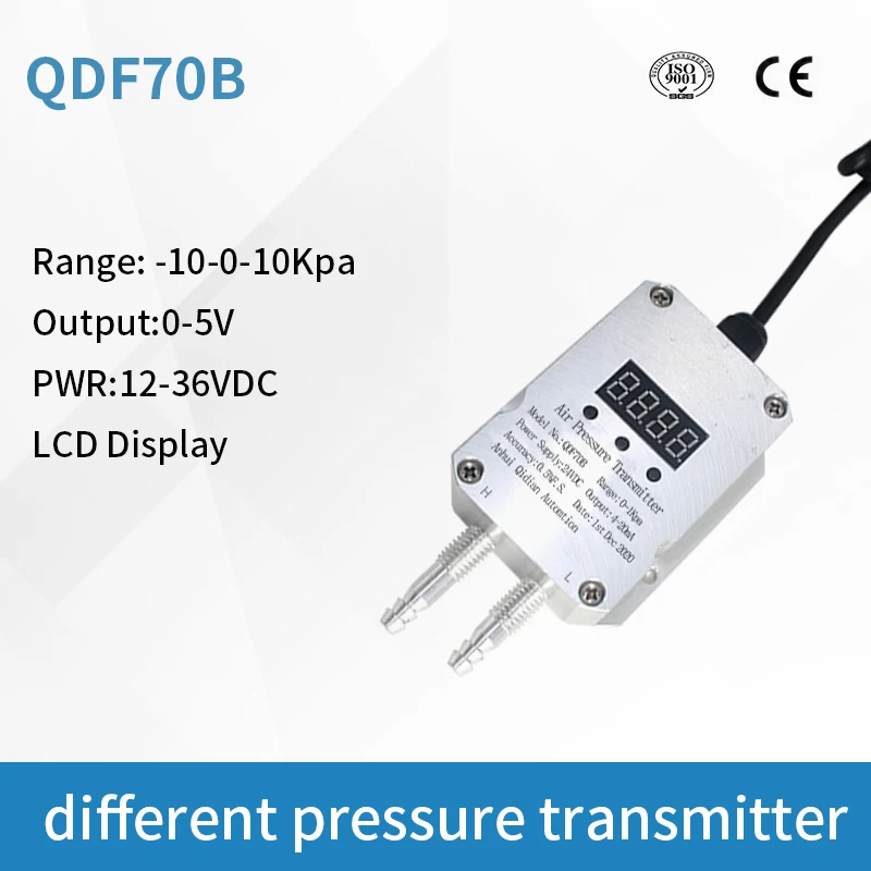 

0-5V Output Low Wind Differential Pressure Transmitter Range 0- 600 Kpa Pagoda Mouth Tube with LCD display Connection