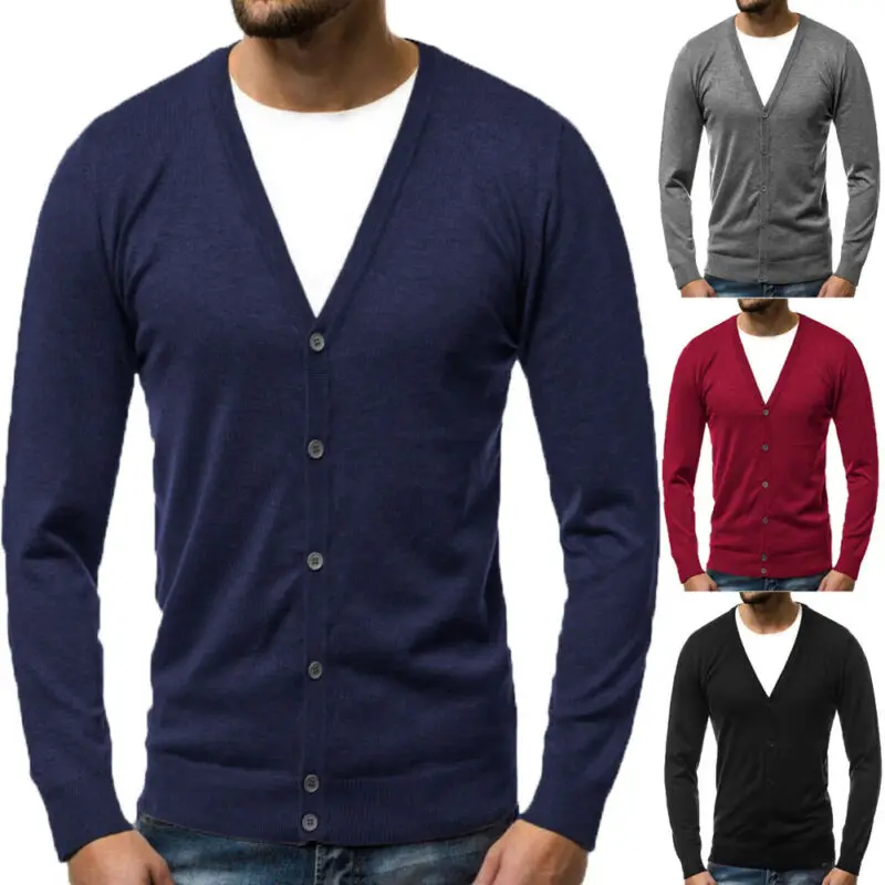 Мужская Трикотажная куртка с v-образным вырезом повседневная трикотажная