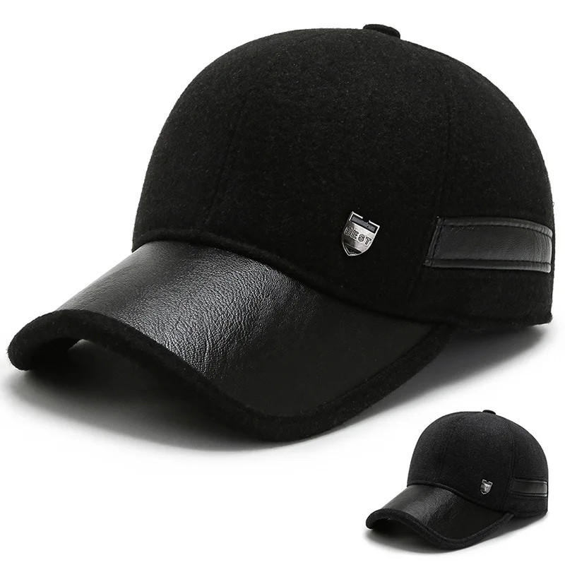

Men Winter Warm Baseball Caps with Ear Flaps Windproof Fleece Winter Earflap Cap Peaked Baseball Cap with Earmuffs Metal Buckle