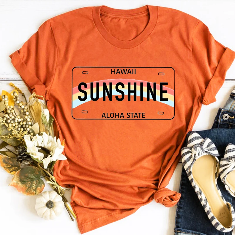 

Hawaii License Plate T Shirts Men Aloha Sunshine White Tee Christmas Vacation Oversized Customized Products Men T M