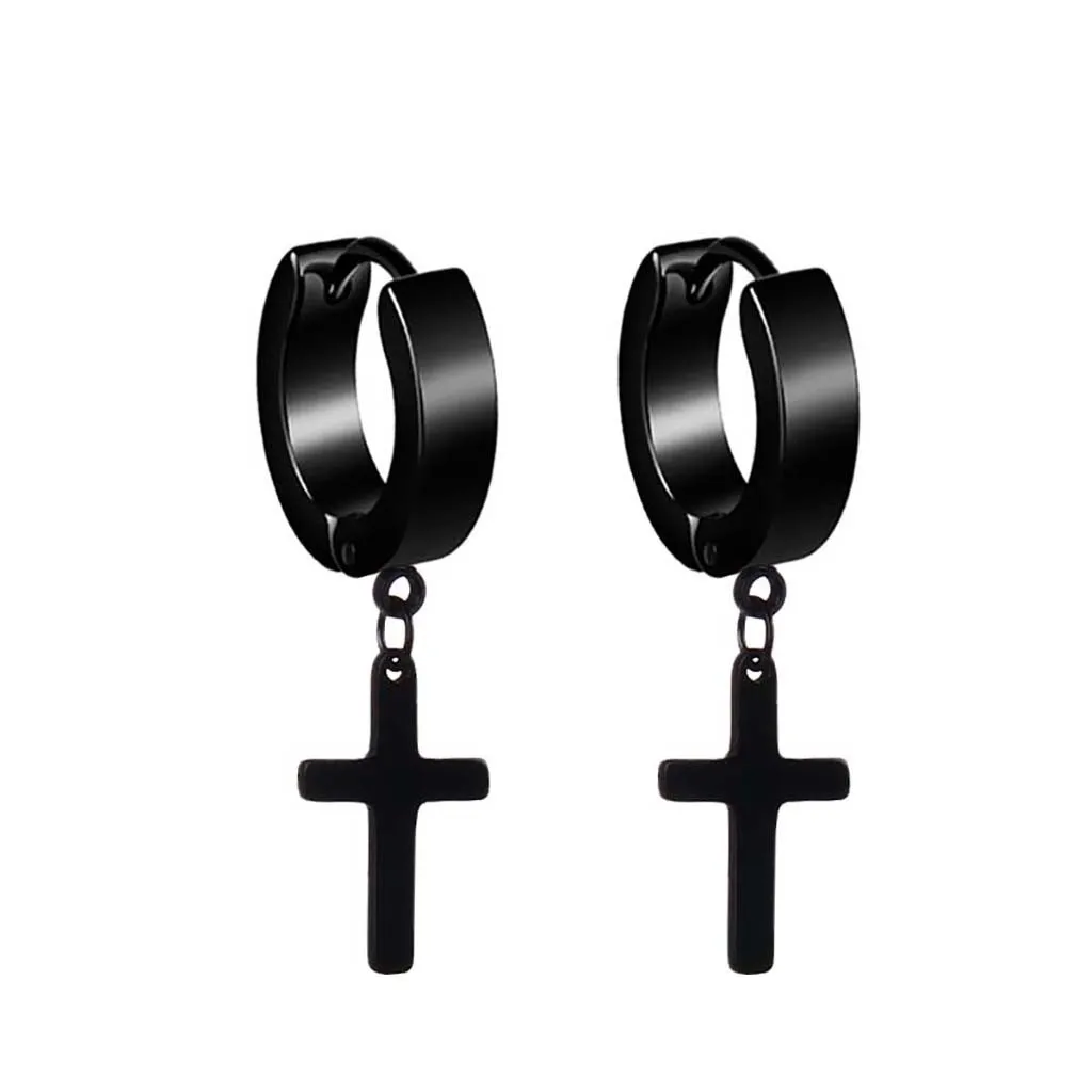 

Earrings 2021 Trend Pendientes Mujer Bijoux Femme Stainless Steel Cross Dangle Hoop Earrings For Women Jewelry Piercing