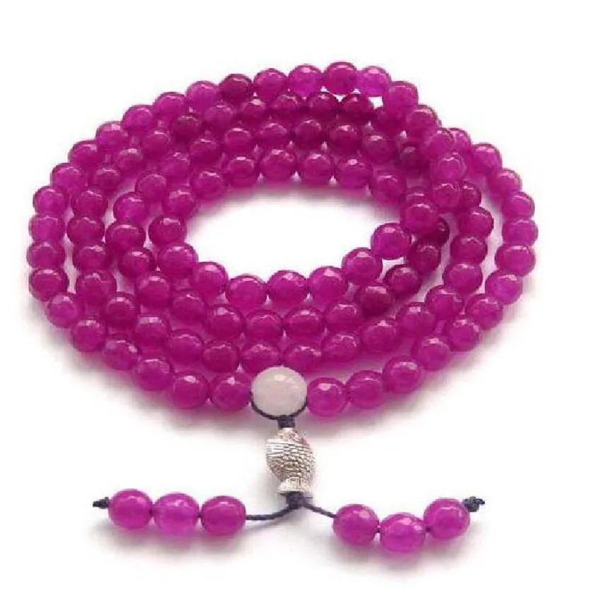 

6mm Fuchsia Jade 108 Beads Bracelet Unisex Cheaply pray DIY Handmade fengshui Wristband energy Bless Hot Meditation cuff yoga