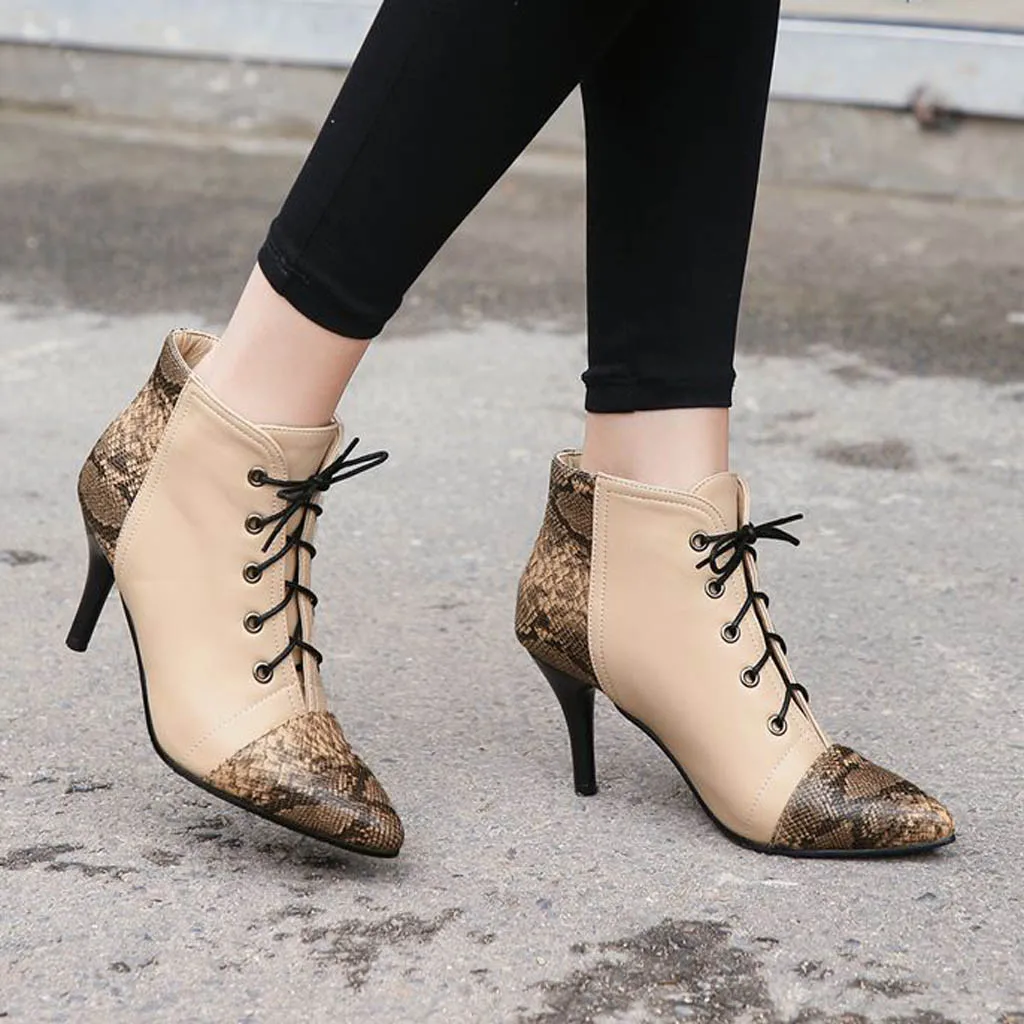 Женские ботинки осенние модные ботильоны на тонком каблуке с острым носком