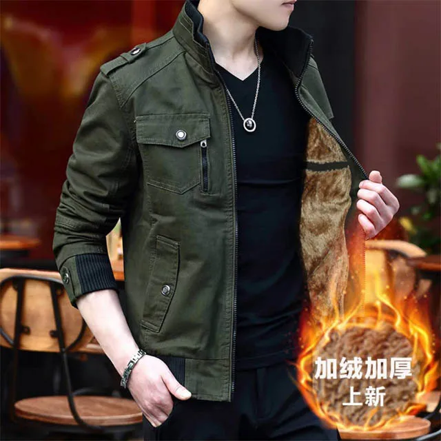 Thicken army green Новые мужские куртки Осень Зима повседневные теплые пальто для мужчин однотонные Пиджаки мужские утепленные куртки мужские брендовые приталенные куртки - Цвет: Thicken army green