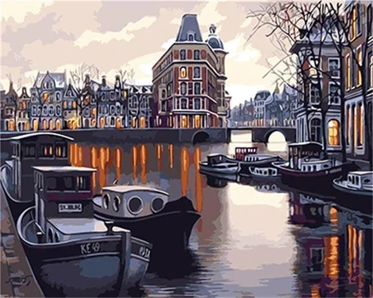 

GATYZTORY 6075 Town Landscape DIY Painting By Numbers Canvas Colouring Oil Painting Wall Decor Fun at Home