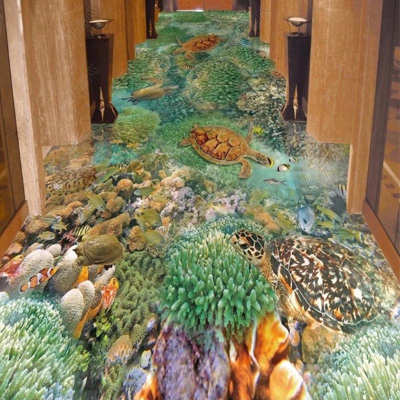 

Water-proof Floor Mural Adhesive Underwater World Floor Stickers Waterproof Tiles Bathroom