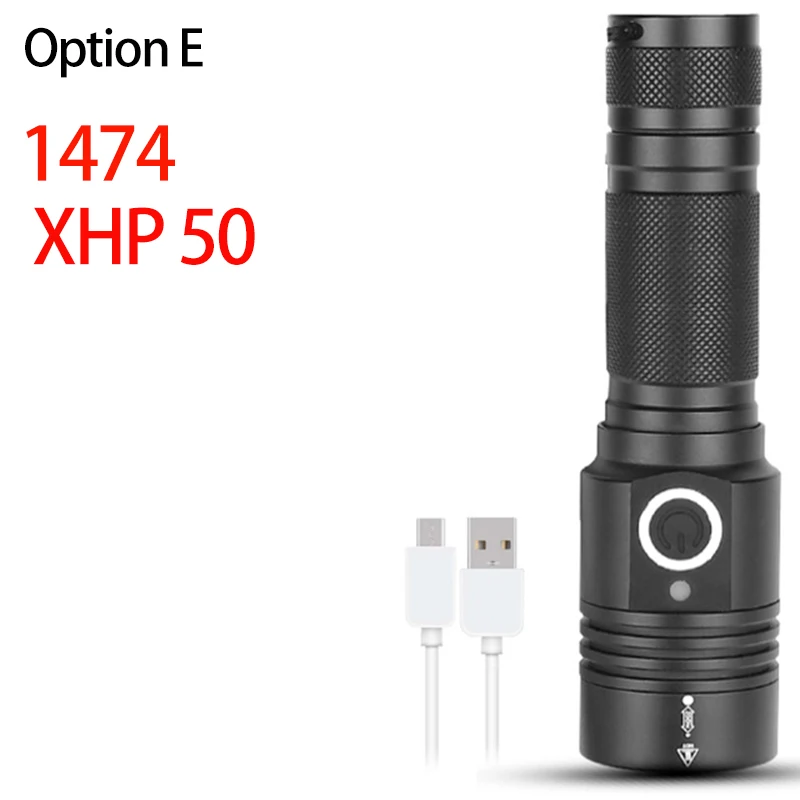 Option E XHP70.2 мощный светодиодный светильник-вспышка, масштабируемый супер светильник фонарь, перезаряжаемый аккумулятор, водонепроницаемая лампа, ультра яркий фонарь для рыбалки - Испускаемый цвет: Option E