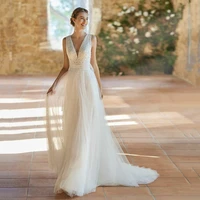 uzn elegant princess lace tulle boho wedding dresses sexy v neck open back bride gowns sleeveless wedding gown robes de mari%c3%a9e