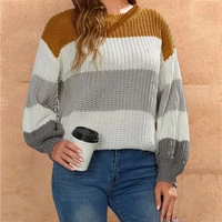 2021 womens autumnwinter warm long sleeve pullover sweater female o neck striped knitwear cardigan lady loose casual thick top