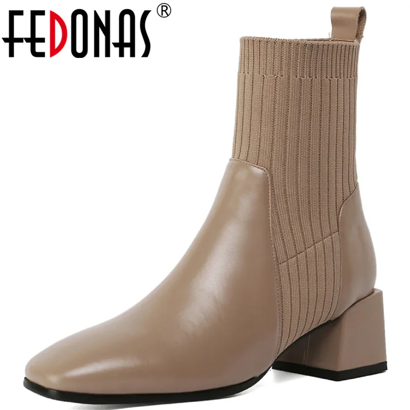 

FEDONAS Concise Winter Shoes Woman Heels 2021 Fashion High Heels Boots For Girls Classic Party Working Ankle Boots Leather