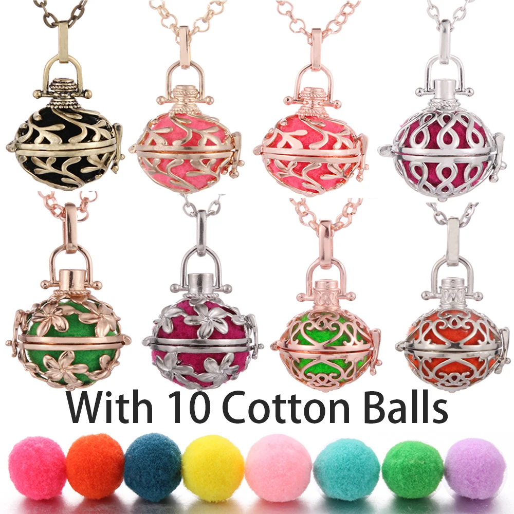 

Aromatherapy Necklace Diffuser Pendant Locket Cage Aroma Perfume Essential Oil Diffuser Pendant Necklace With 10 Cotton Balls