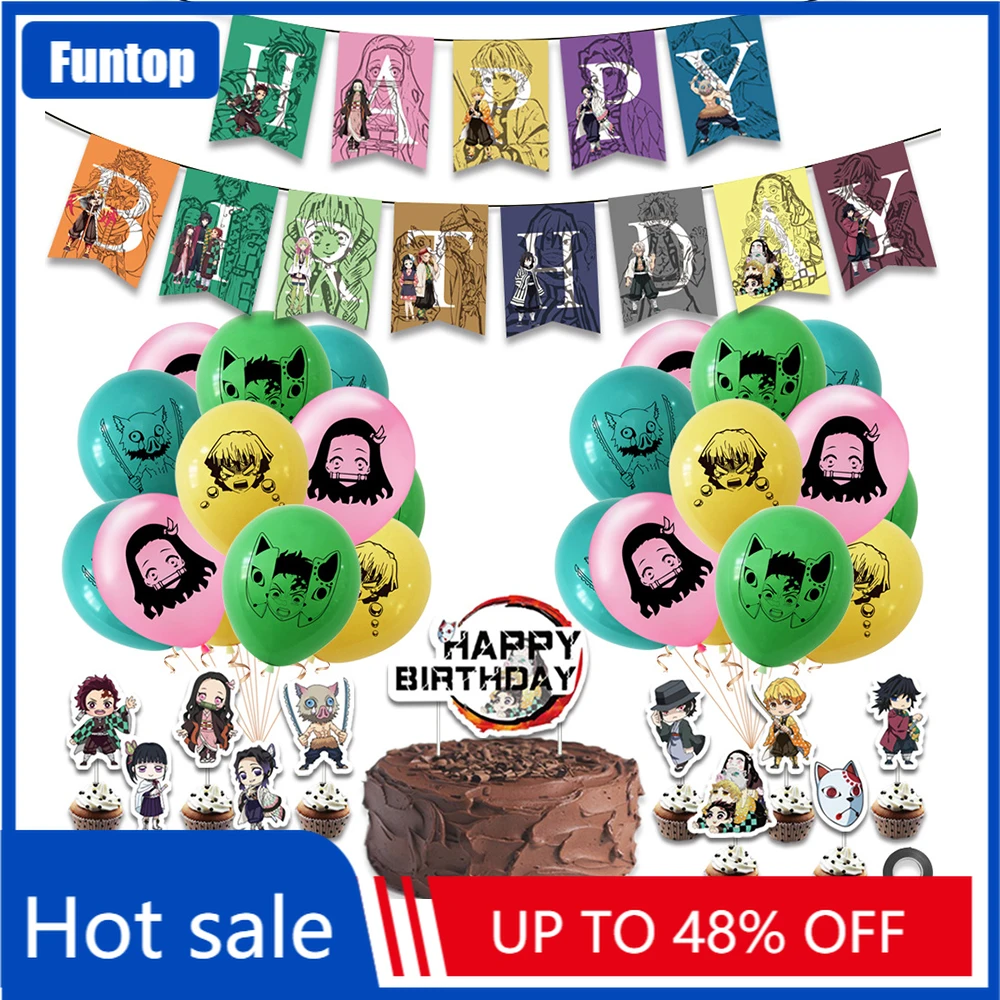 

1Set Kimetsu No Yaiba Balloons Anime Party Supplies Decor Happy Birthday Banner Kamado Tanjirou Toy Demon Slayer Latex Ballons