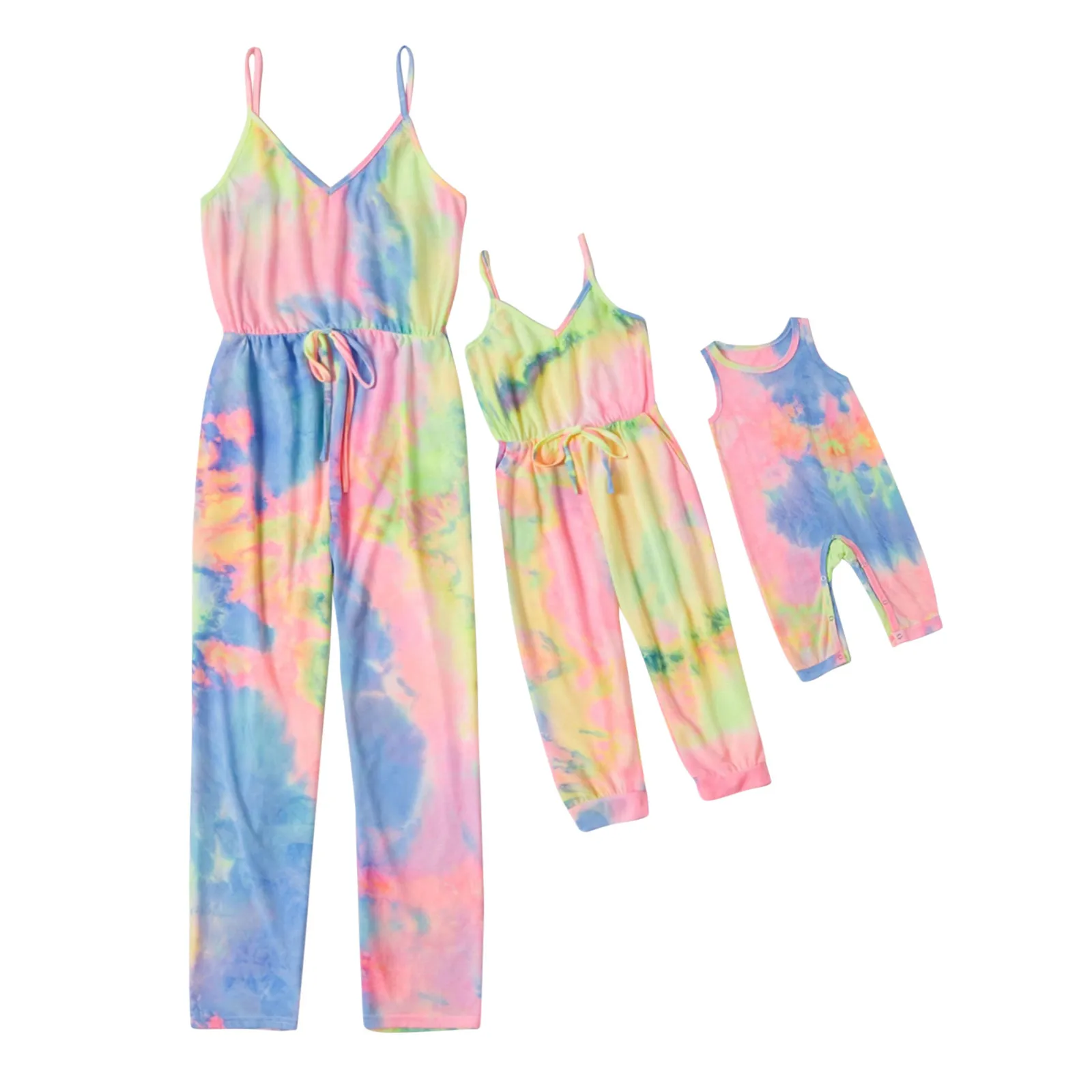 

Family Matching Outfits Floral Printed Mommy and Me Straps Mom And Daughter Tie-dye Matching Outfits