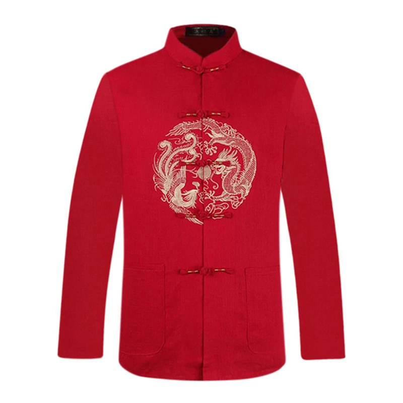 Grandparents golden wedding birthday party couple Tang suit long-sleeved chinese top shirt red dragon and Phoenix clothes | Тематическая