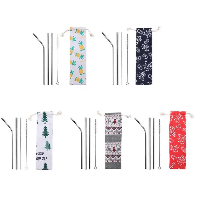 3/5 шт/комплект из нержавеющей стали прямые согнутые Соломинки + чистящая щетка