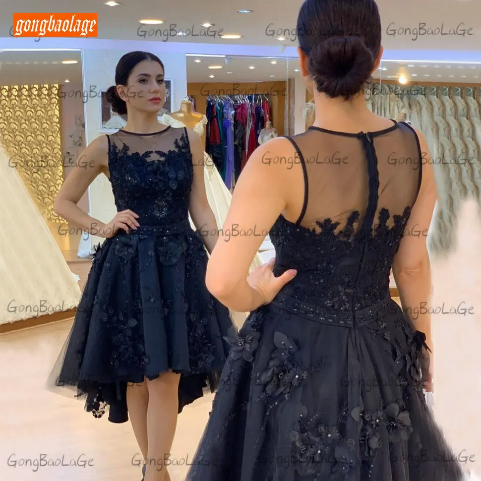 

Sexy Dark Navy Short Prom Dresses O Neck Tulle Appliqued Beaded Sleeveless Women Party Gowns Custom Made 2020 Vestidos De Gala