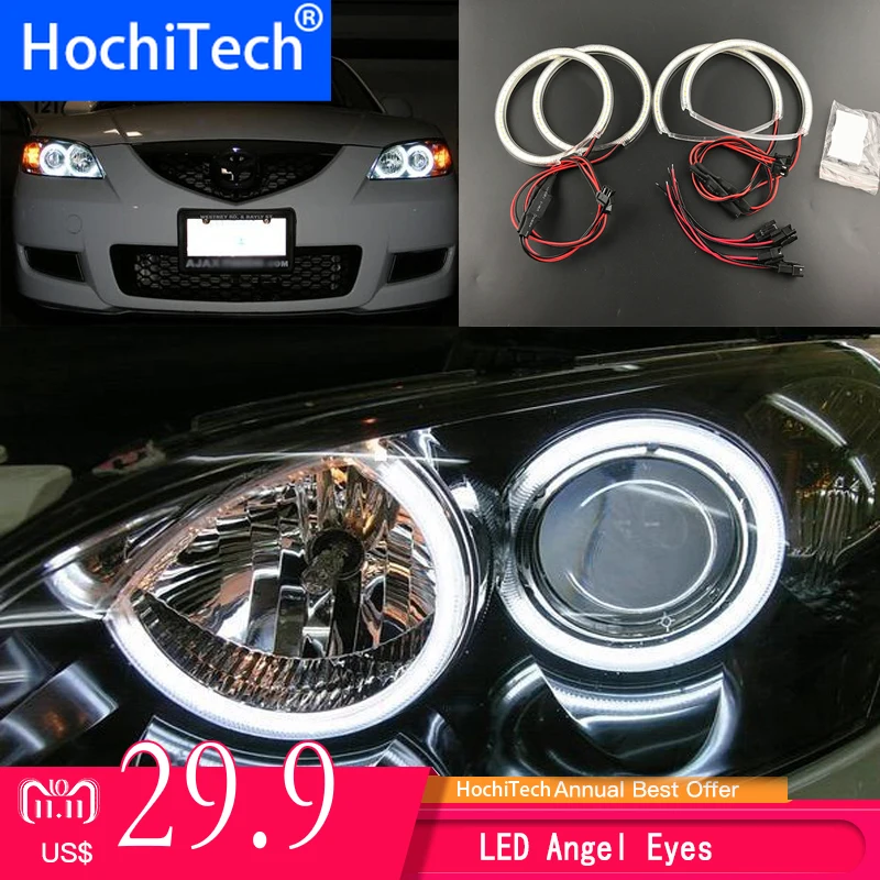 

HochiTech Ultra bright SMD white LED angel eyes 2000LM 12V halo ring kit daytime running light DRL for Mazda 3 mazda3 2002-2007