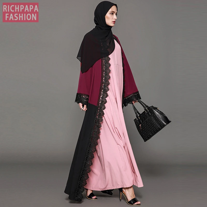 Кафтан Дубай Малайзия кружева кимоно кардиган Абая для женщин мусульманский