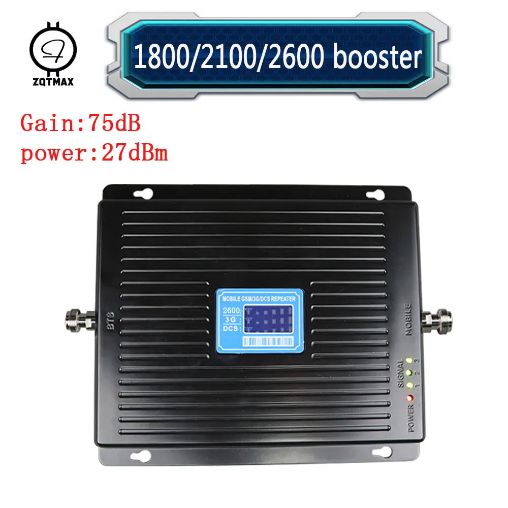 ZQTMAX 2G 3G 4G ретранслятор трехдиапазонный усилитель мобильного сигнала 75 дБ 1800 2100 2600