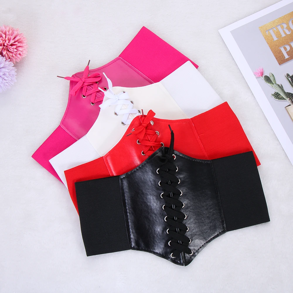New Women Charm PU Leather Wide Corset Waistband Lace Up Band Elastic Stretch Cinch Waist Belt Hot Sale | Аксессуары для одежды