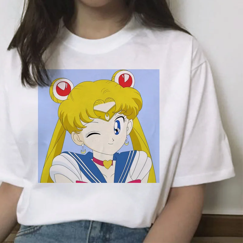 Сейлор Мун кавайная футболка кошка harajuku Женская ulzzang футболка корейский Графический Топ мультяшная Футболка короткий рукав женская забавная