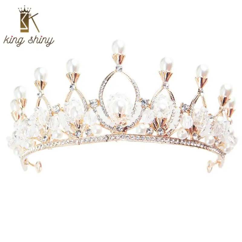 

Vintage Baroque Simulated Pearl Bridal Wedding Semi Circle Crown Elegant Crystal Beaded Headband Princess Party Hair Accessories