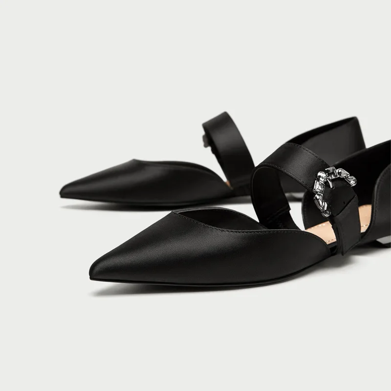 Женские туфли мэри джейн на плоской подошве элегантные шелковые лоферы с острым